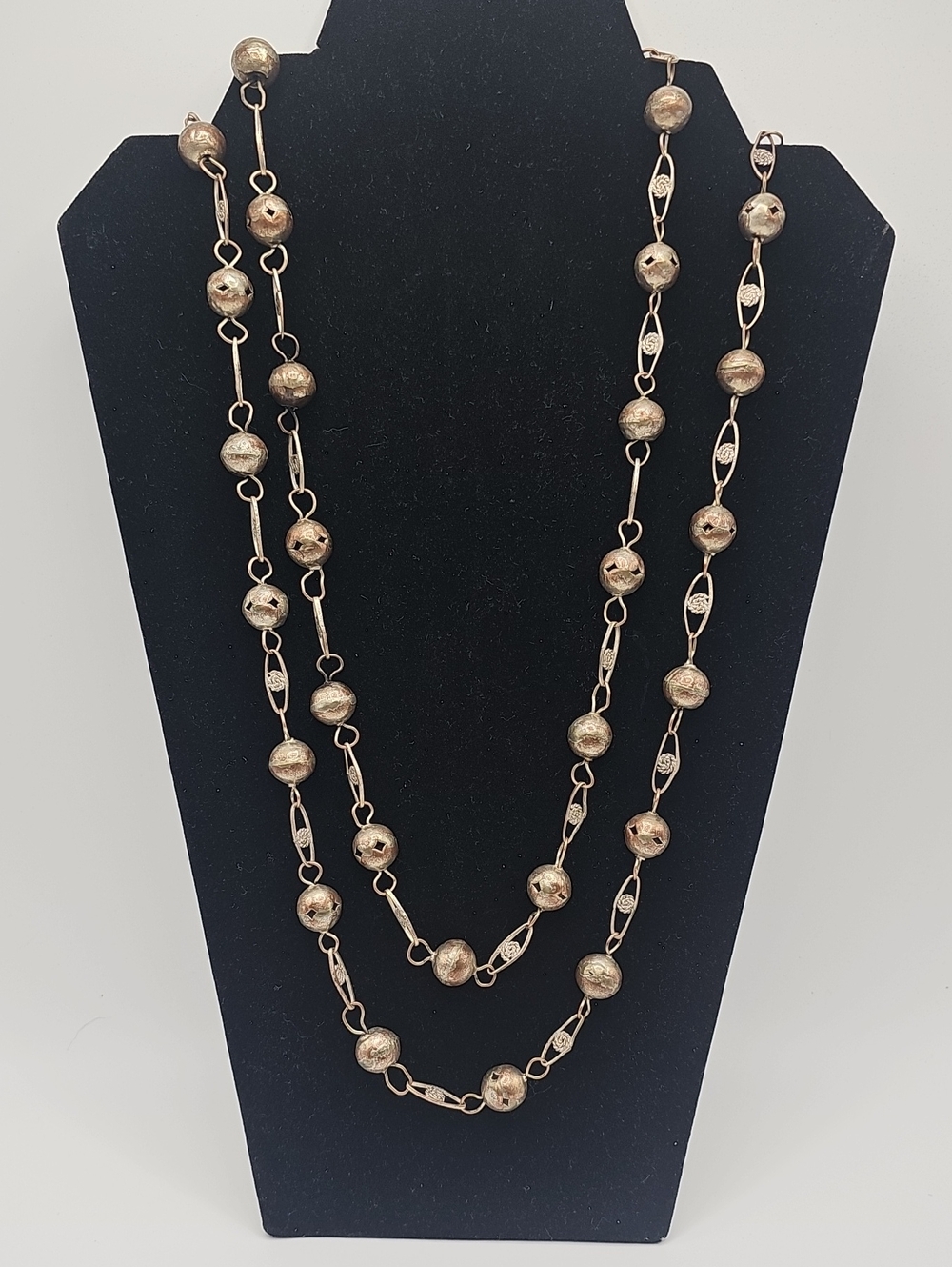 Mexican Wedding Gold Bead Link Long Necklace - Women's Jewelry